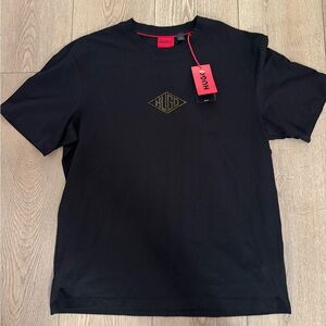 HUGO Black Tee with Gold Logo
